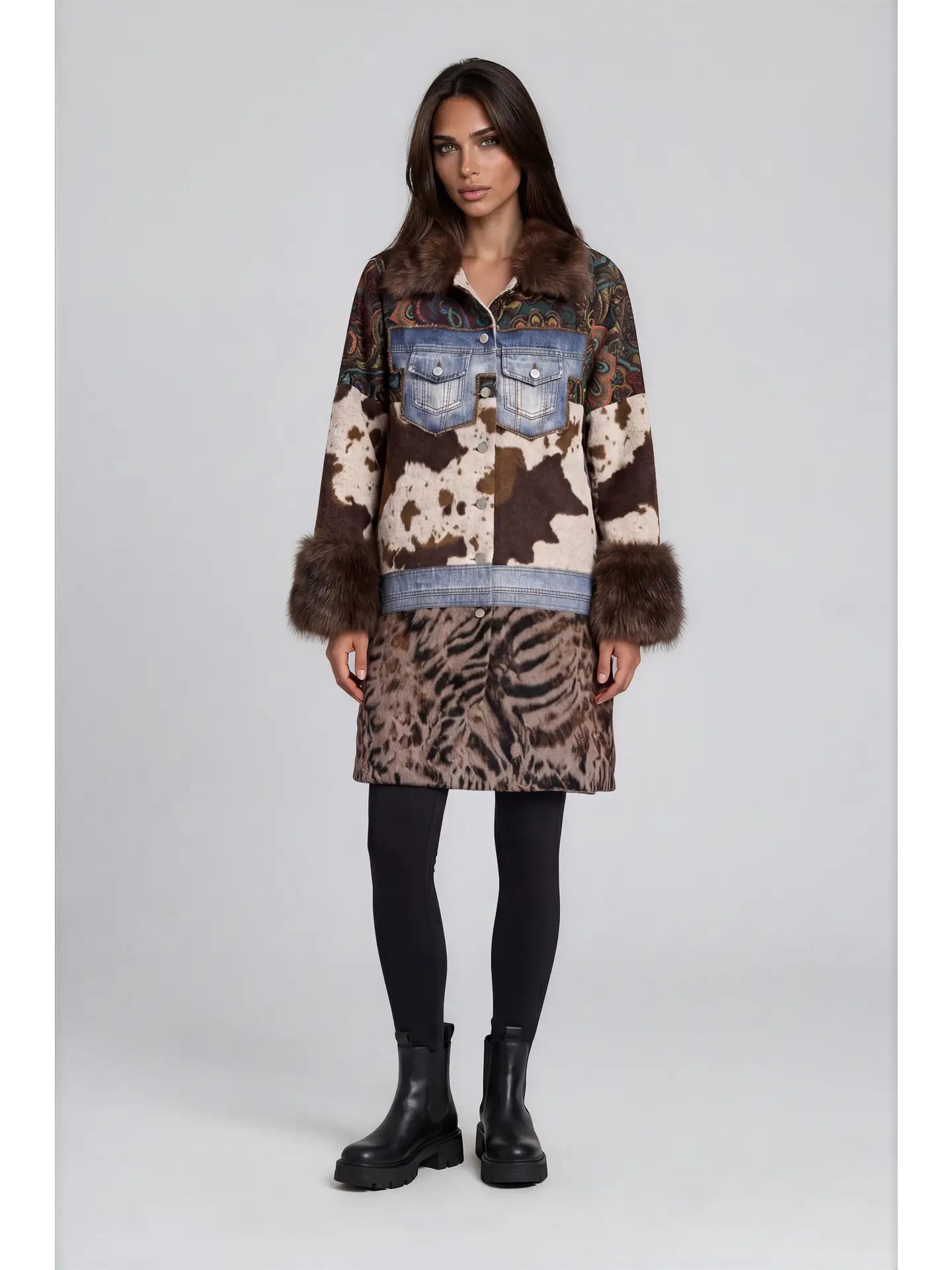 Mixed Media Faux Fur Statement Coat