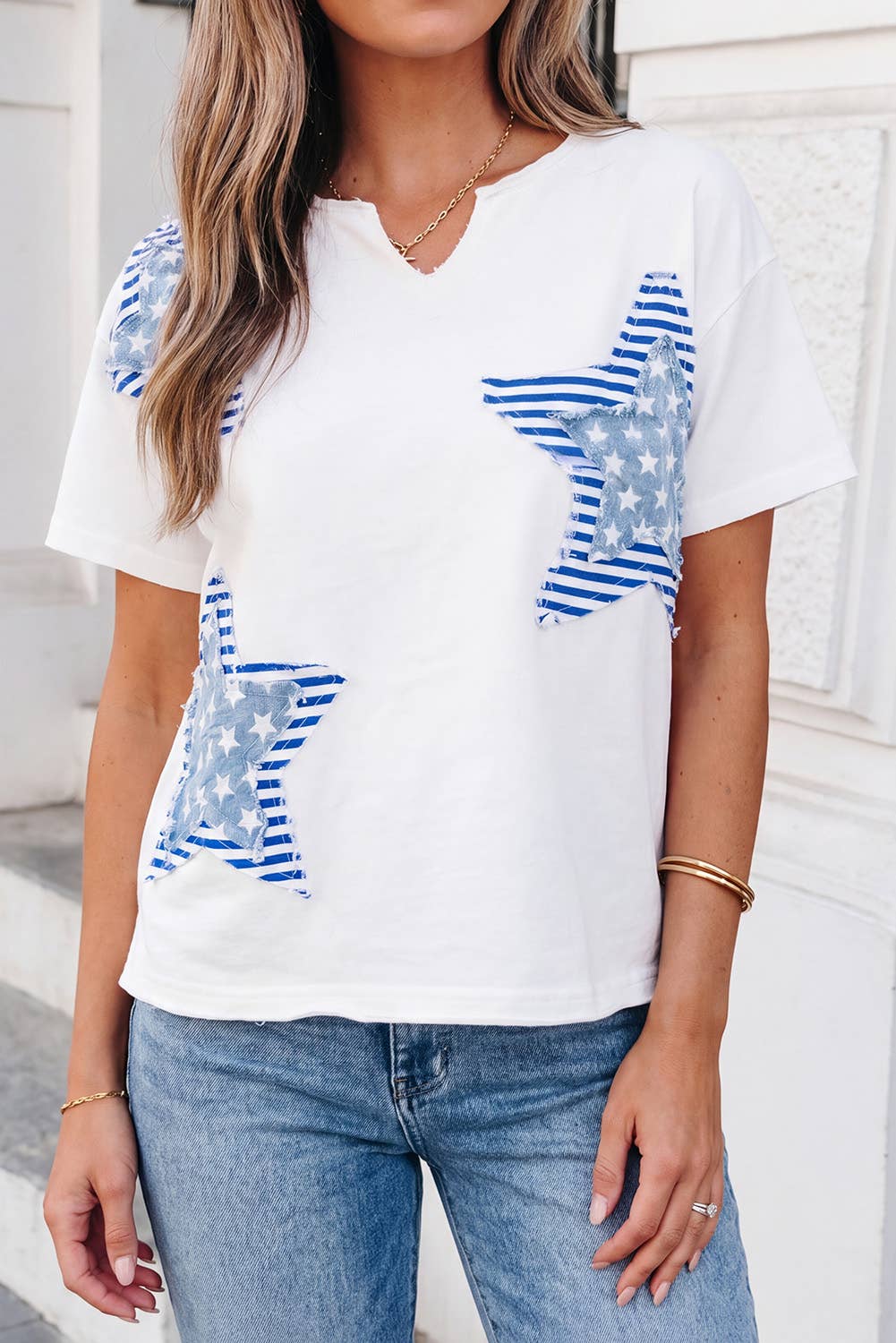 Flag Day Mineral Washed Star Patch V Neck Tee