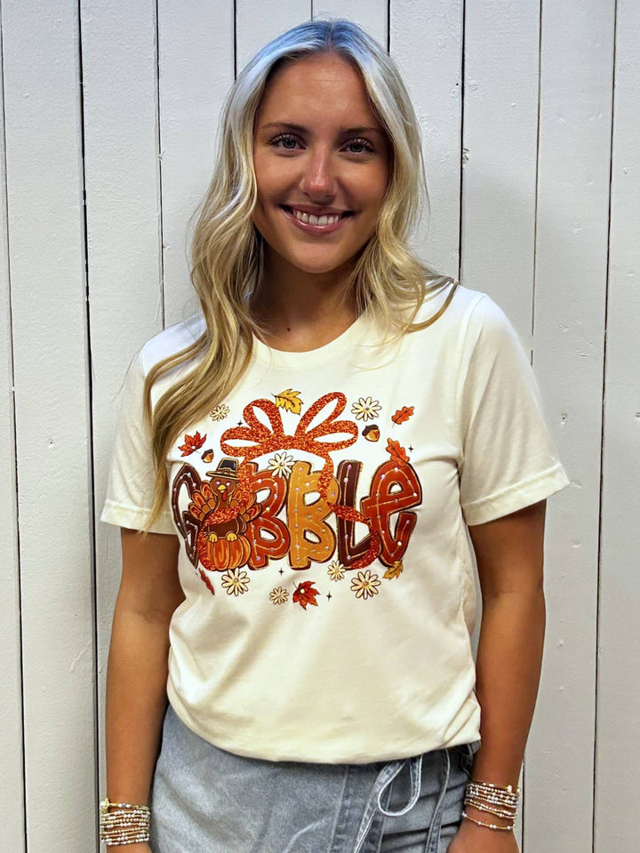 Gobble Bow Blingy Rhinestone Thanksgiving Tee