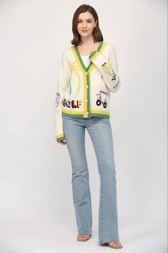 GOLF EMBROIDERED PATCH CARDIGAN
