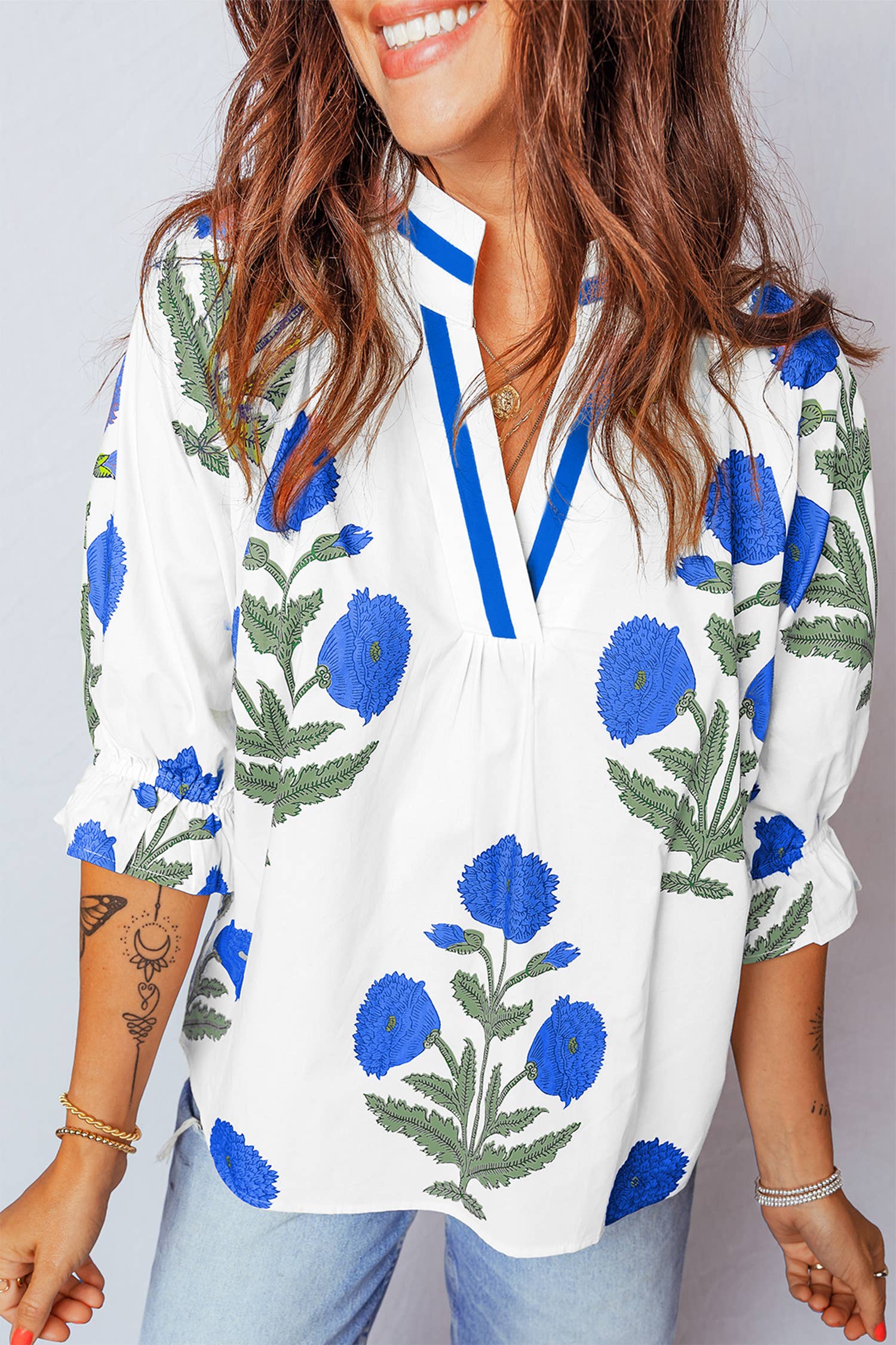 Spring Wild Flower V Neck Blouse