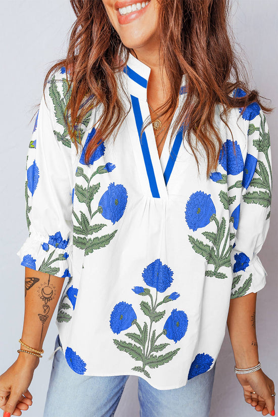 Spring Wild Flower V Neck Blouse