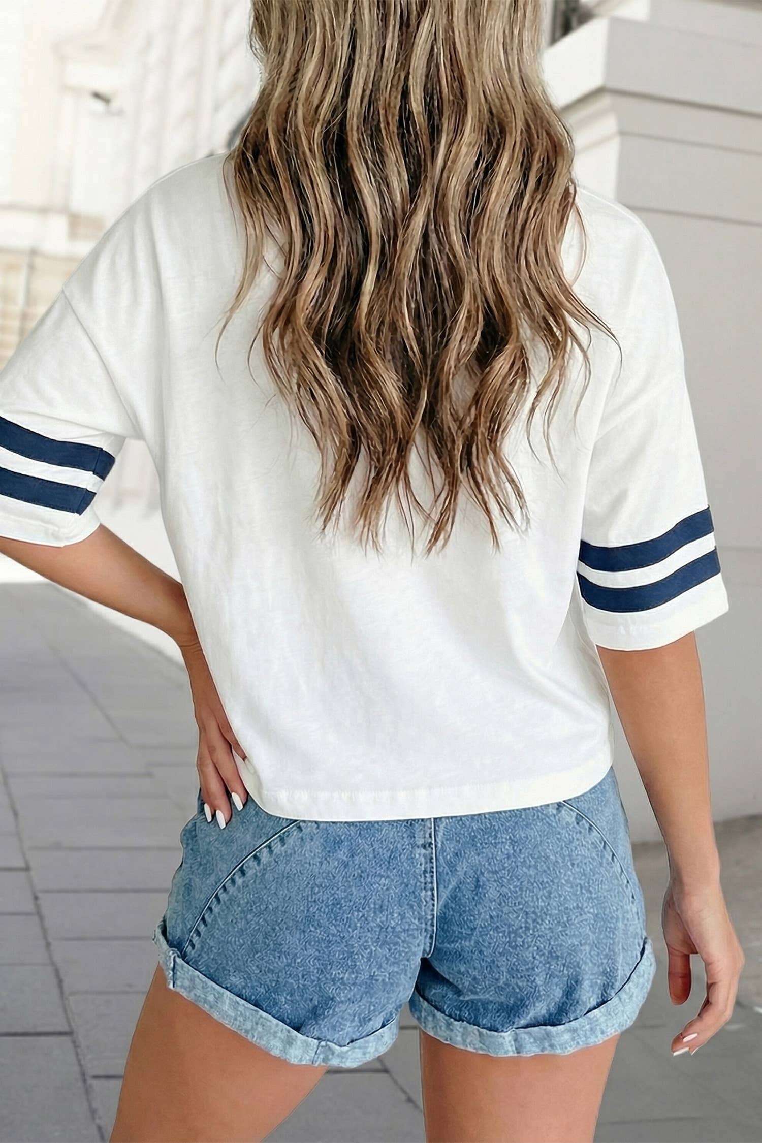 USA Letter Print Striped Sleeve Tee