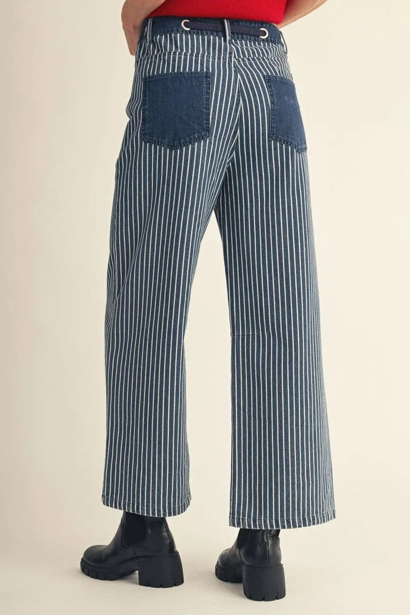 Striped Wide Leg Denim Pant