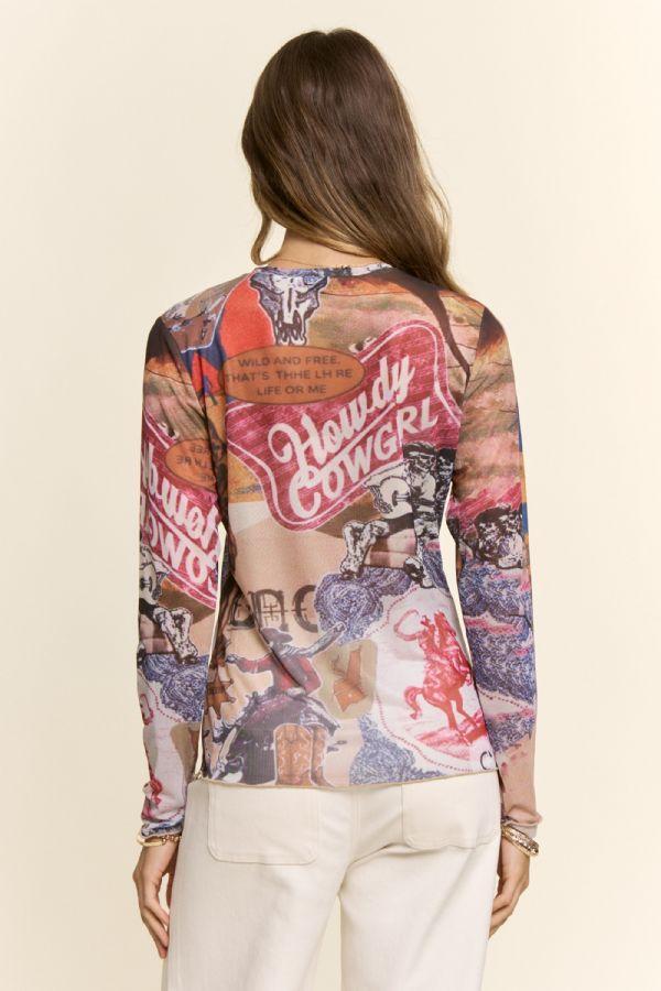 Howdy Cowgirl Western Collage Mesh Top