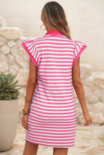Load image into Gallery viewer, Striped Collar Split Neck Short Dress
