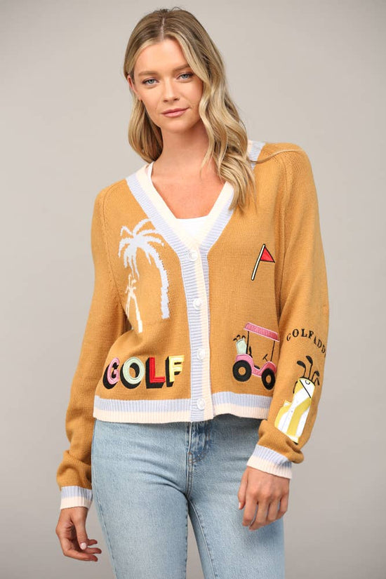 GOLF EMBROIDERED PATCH CARDIGAN