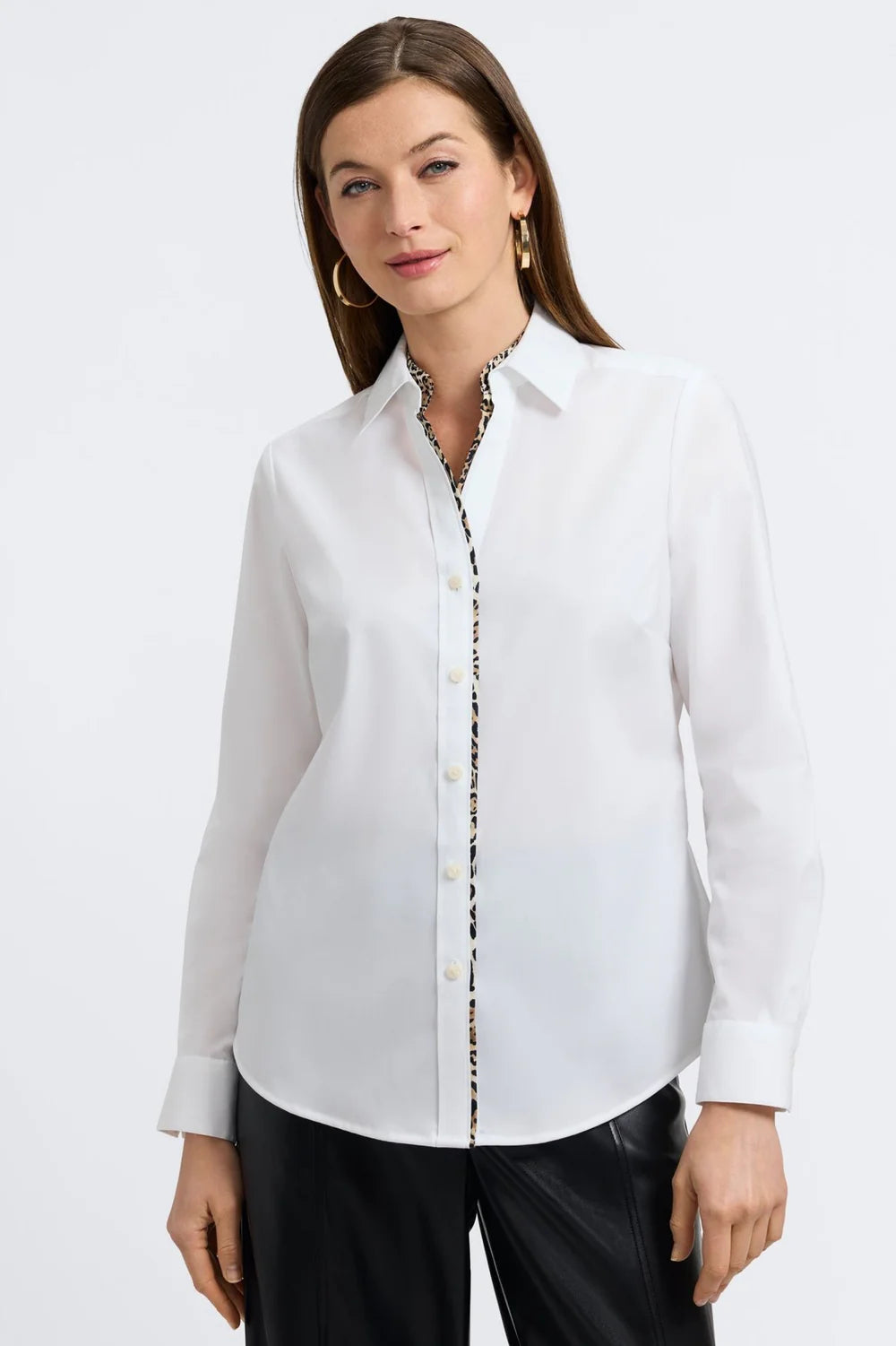 Marlee Green Leopard Trim Long Sleeve Shirt