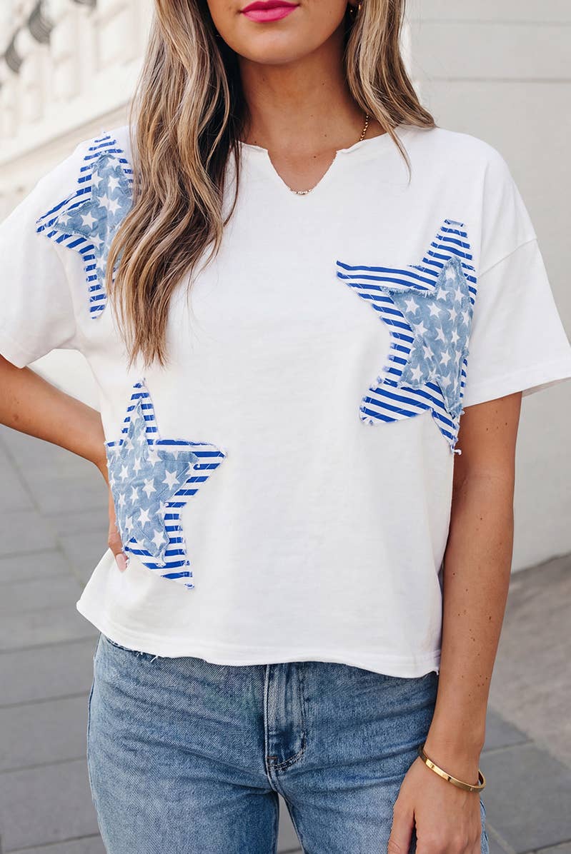 Flag Day Mineral Washed Star Patch V Neck Tee