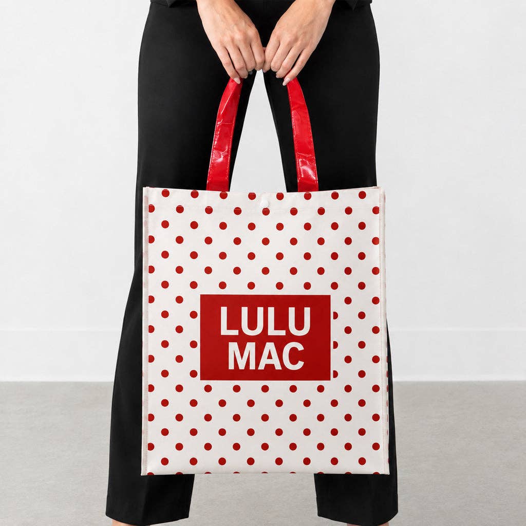 LM-BG-1004  REUSABLE TOTE - WHITE/RED DOT