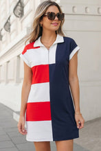 Load image into Gallery viewer, USA Flag Day Colorblock Zip Collared Mini Shirt Dress
