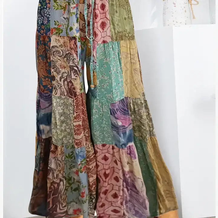 Retro Revival Long Flared Patchwork Pants