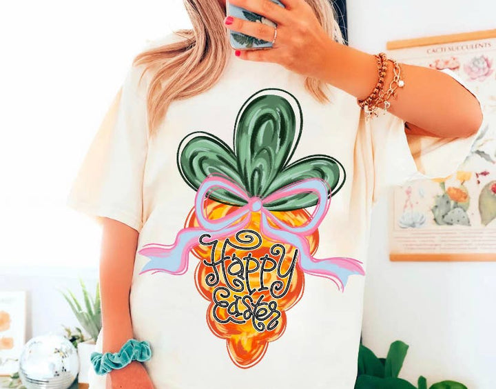 Happy Easter Carrot Coquette Short Sleeve Shirt *FINAL SALE*