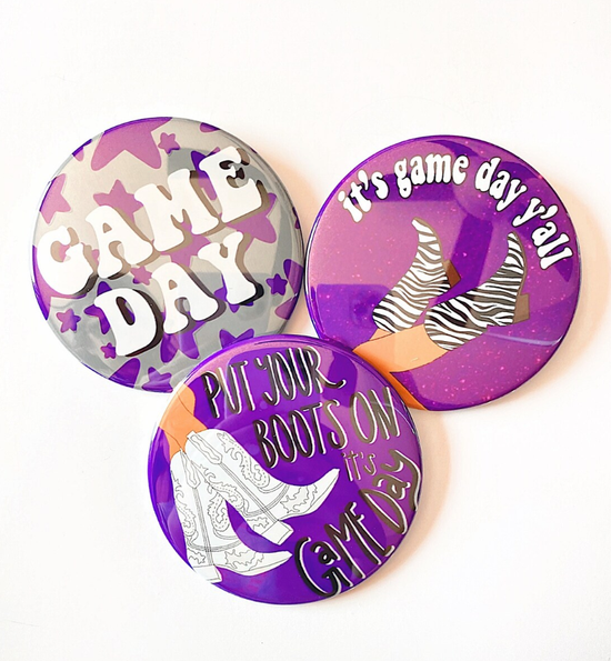 Purple Game Day Tailgate Buttons | Game Day Pins