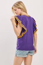 Load image into Gallery viewer, Ruffle Sleeve Varsity Gameday Knit Top
