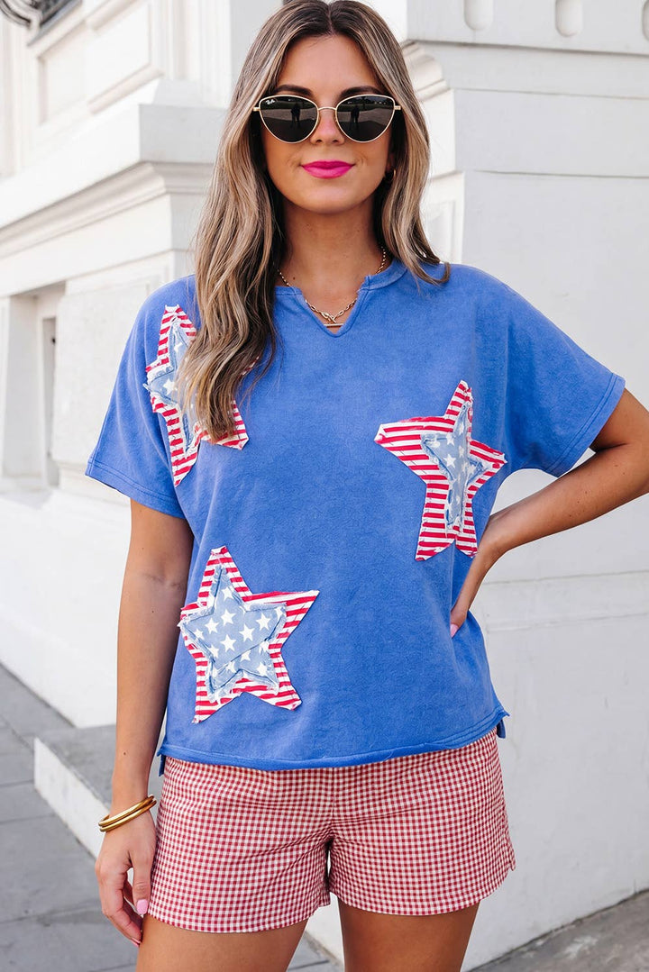 Flag Day Mineral Washed Star Patch V Neck Tee