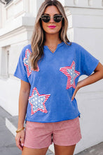 Load image into Gallery viewer, Flag Day Mineral Washed Star Patch V Neck Tee
