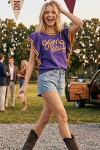 Load image into Gallery viewer, Ruffle Sleeve Varsity Gameday Knit Top
