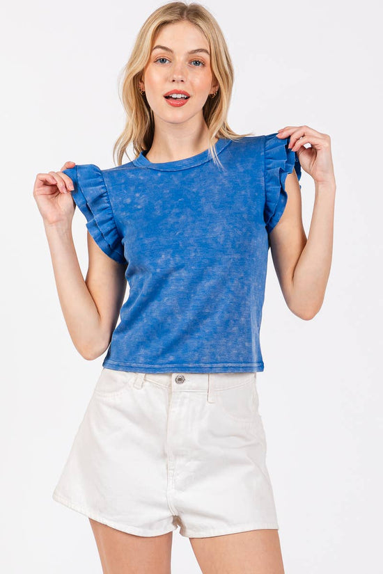 Mineral Washed Ruffle Sleeve Top