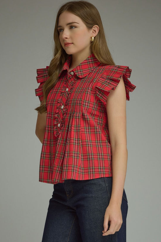 Plaid Ruffle Sleeve Top