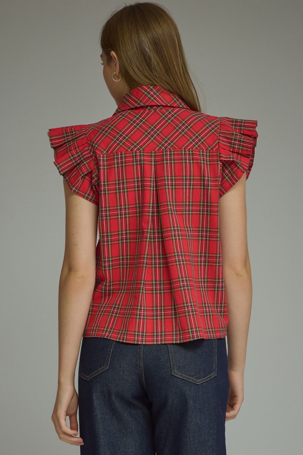Plaid Ruffle Sleeve Top