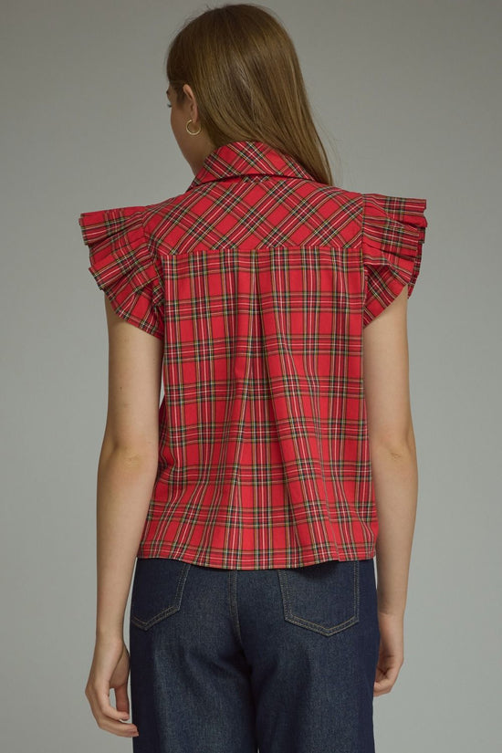 Plaid Ruffle Sleeve Top