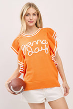 Load image into Gallery viewer, Ruffle Sleeve Varsity Gameday Knit Top
