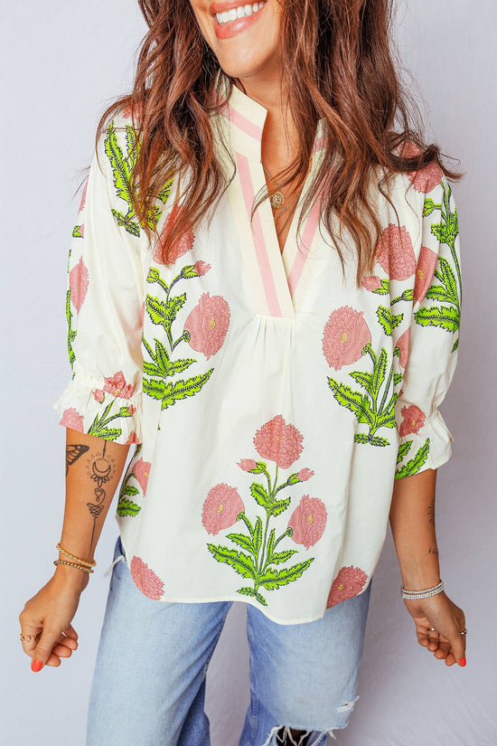 Spring Wild Flower V Neck Blouse