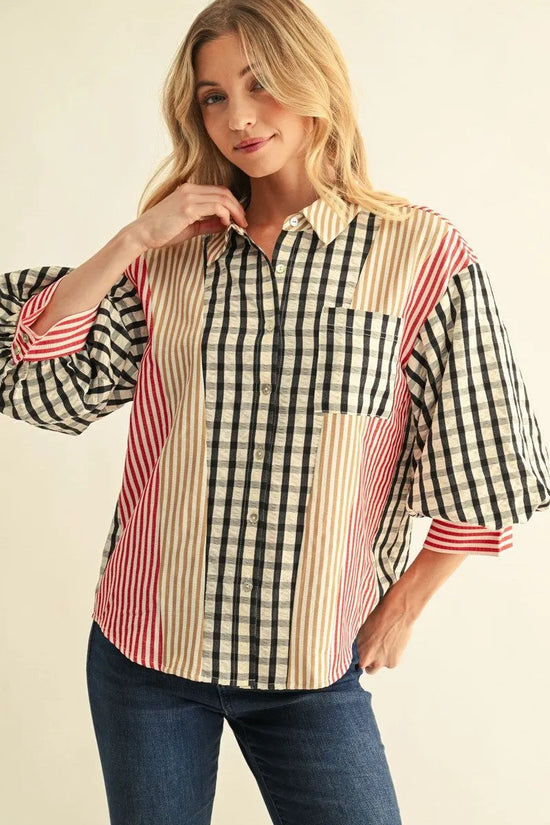 Charming Puff Sleeve Button Down Top