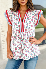 Load image into Gallery viewer, Floral Contrast Trim V Neck Ruffle Blouse
