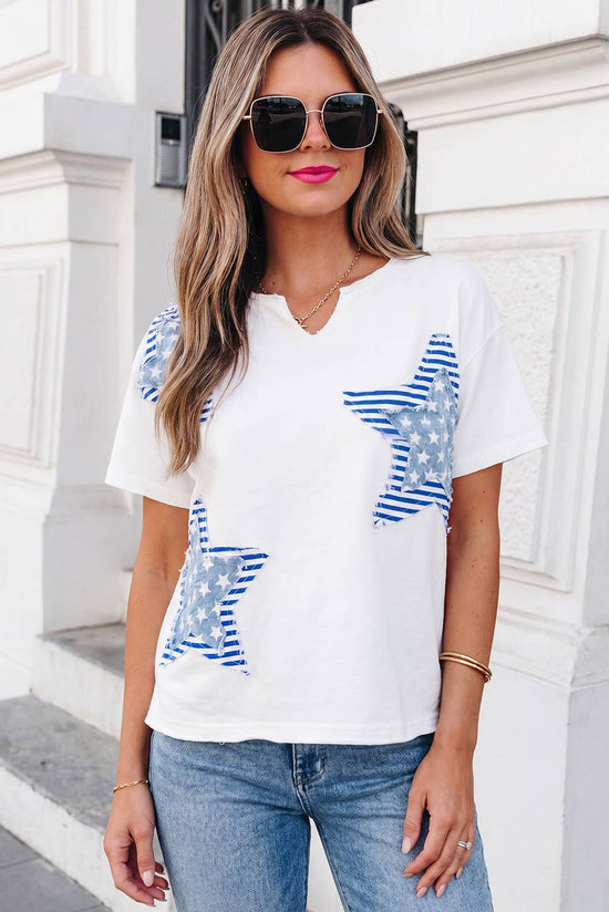 Flag Day Mineral Washed Star Patch V Neck Tee