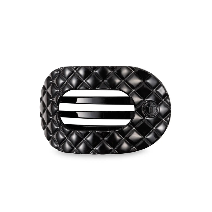 Flat Round Hair Clip | Large | Jet Black Quilted
