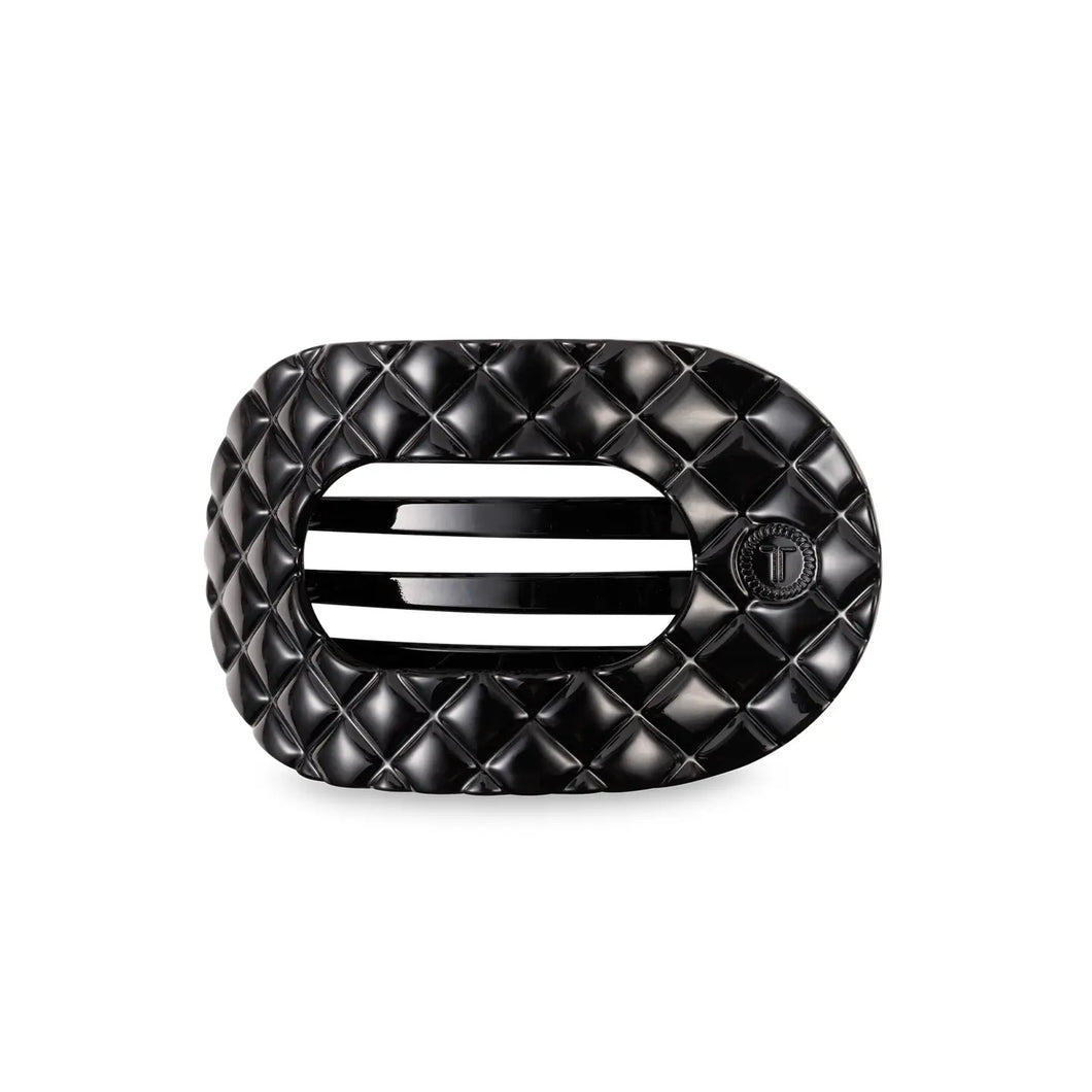 Flat Round Hair Clip | Small | Jet Black Quilted