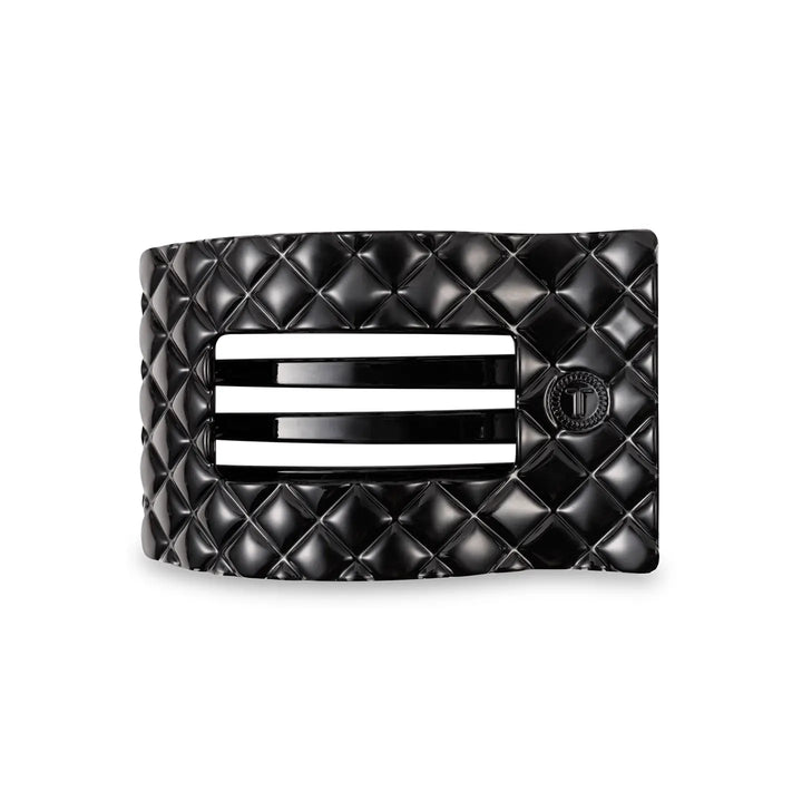 Flat Rectangle Hair Clip | Medium | Jet Black Quilted