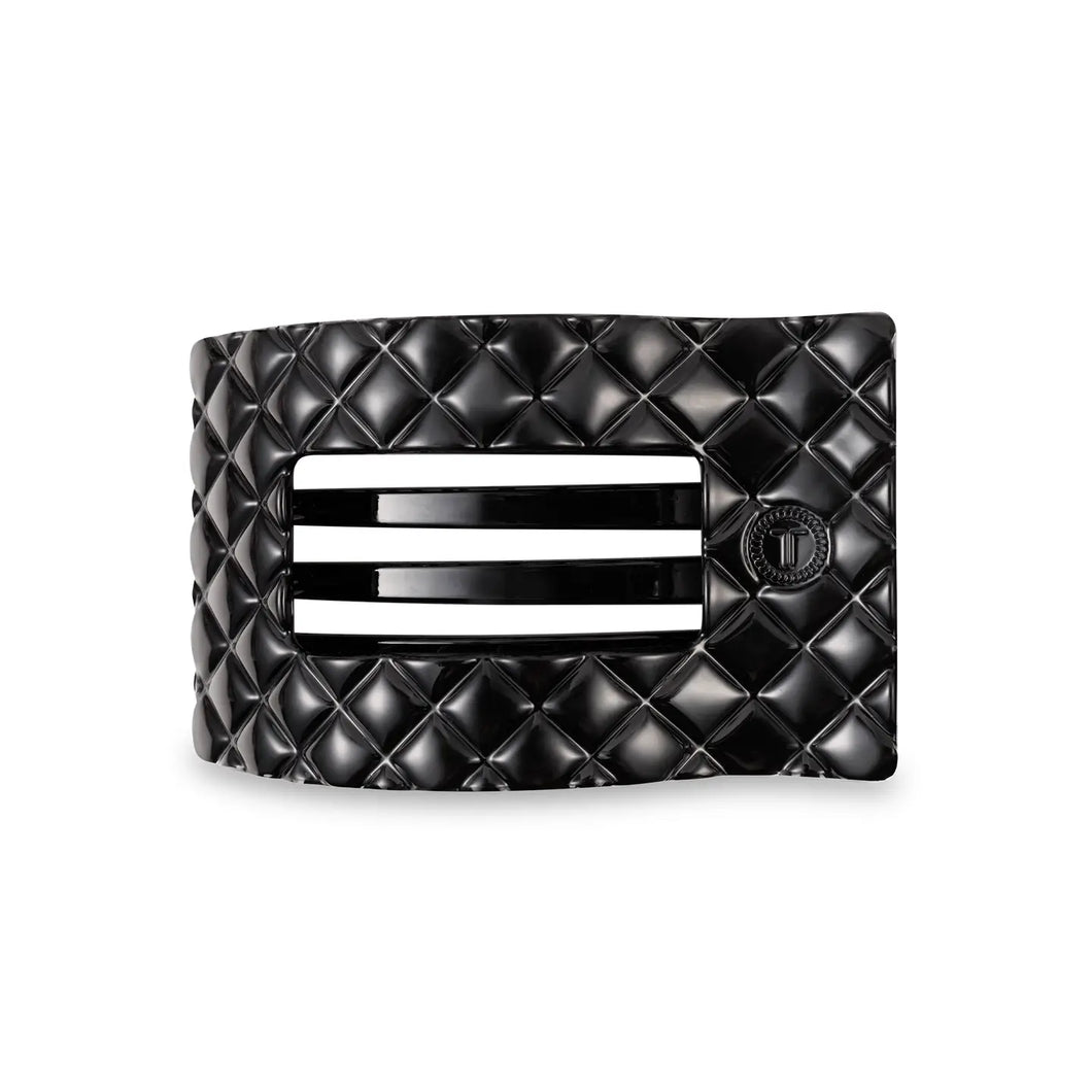 Flat Rectangle Hair Clip | Medium | Jet Black Quilted