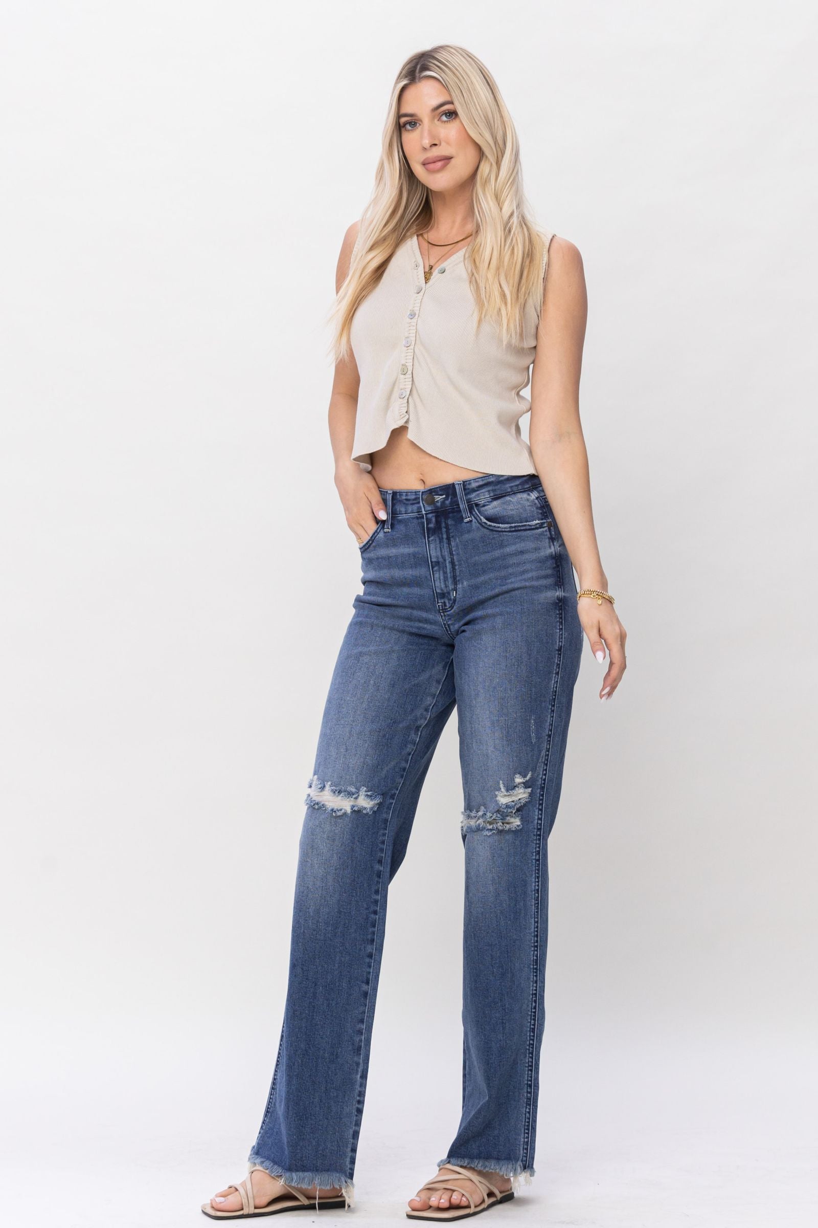 Judy Blue HW w/ Knee Destroy Straight *FINAL SALE*