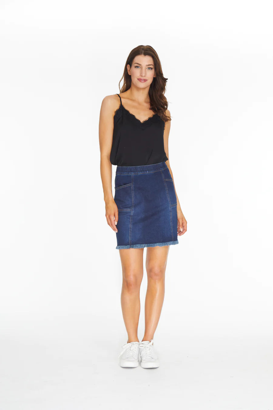 Jean Fringe Hem Skort
