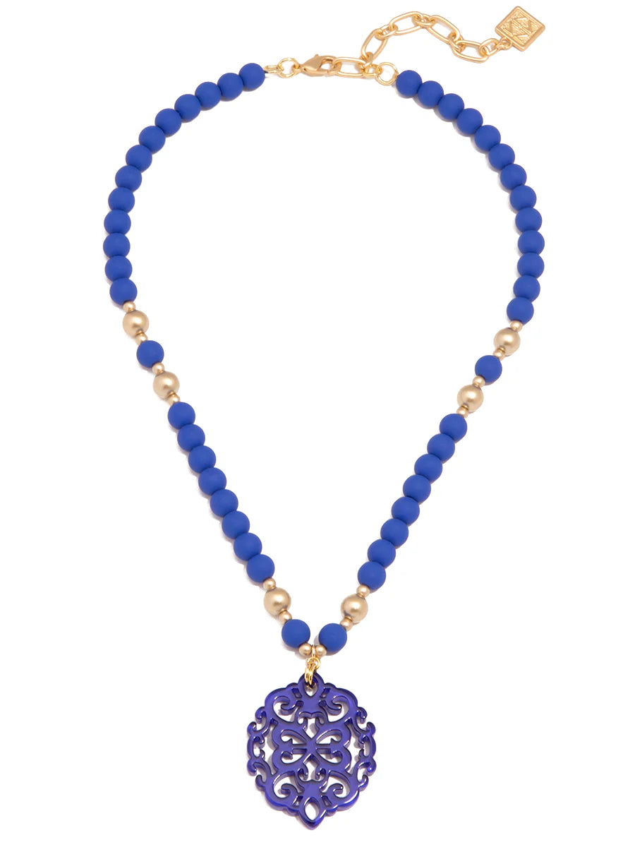 Damask Pendant Beaded Collar Necklace