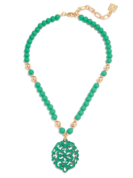 Damask Pendant Beaded Collar Necklace