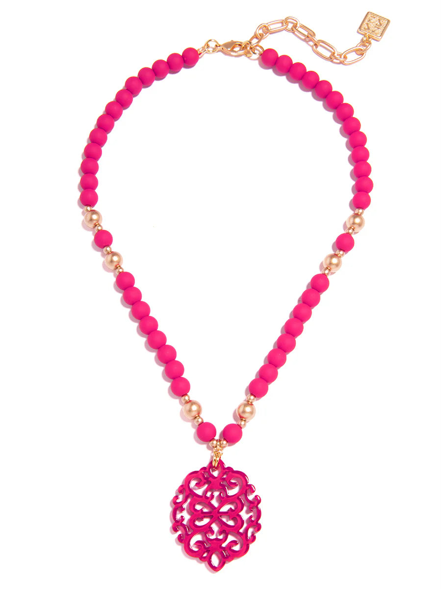 Damask Pendant Beaded Collar Necklace