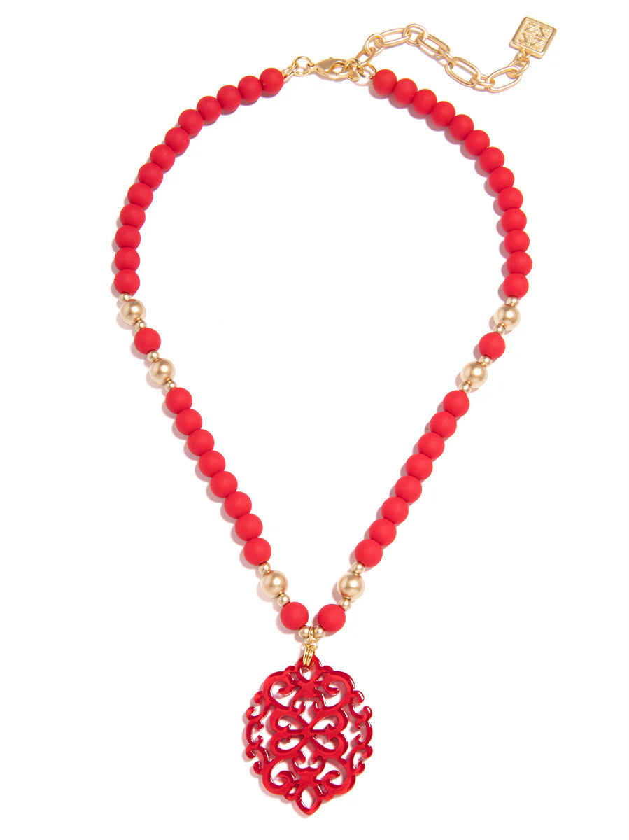 Damask Pendant Beaded Collar Necklace