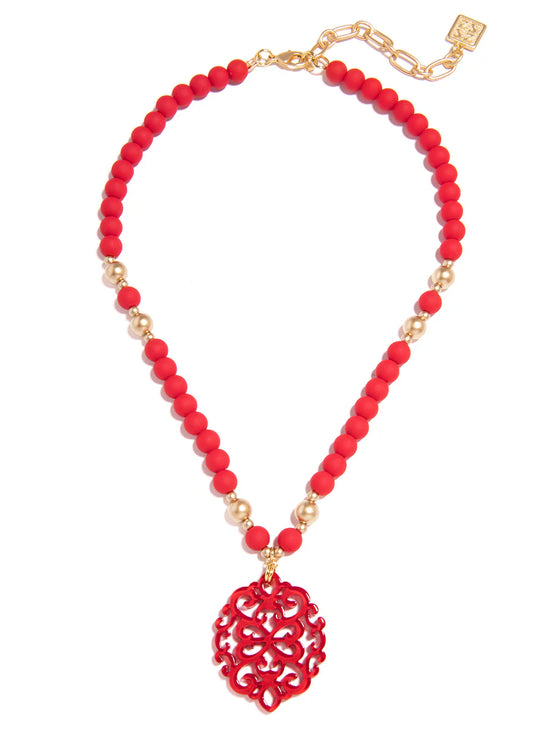 Damask Pendant Beaded Collar Necklace