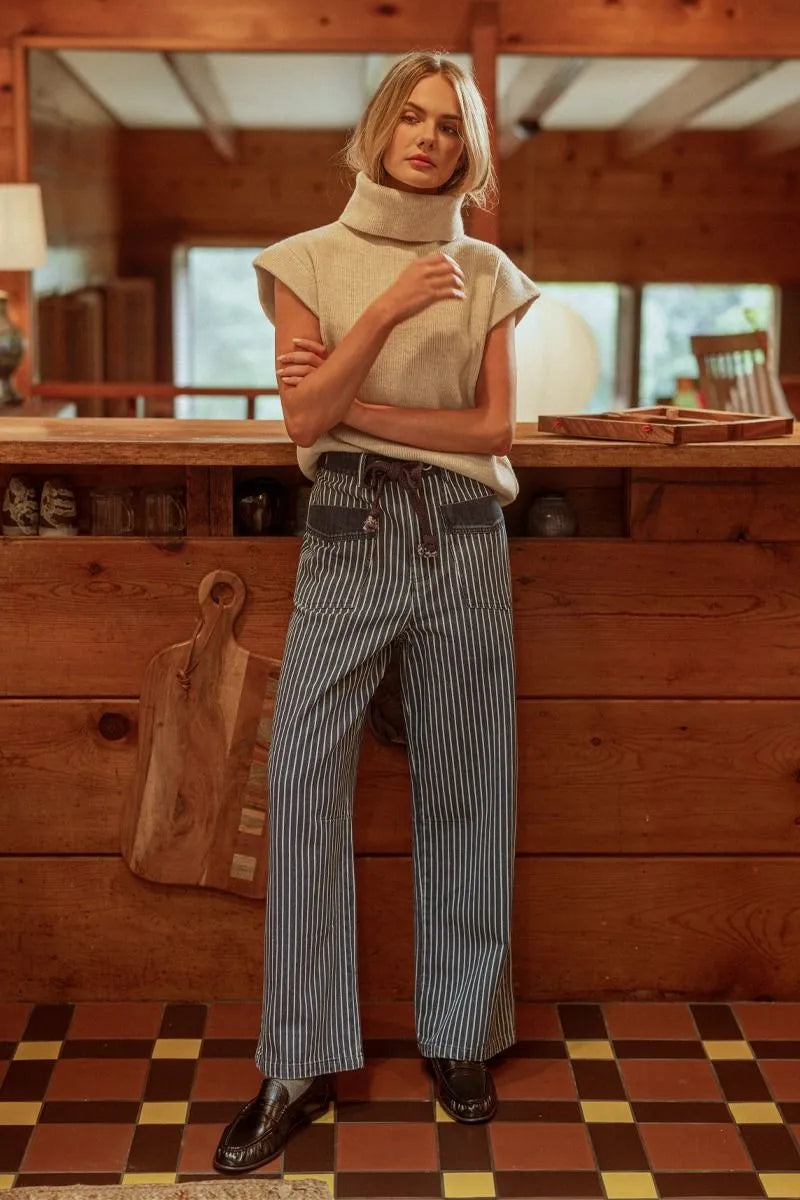 Striped Wide Leg Denim Pant