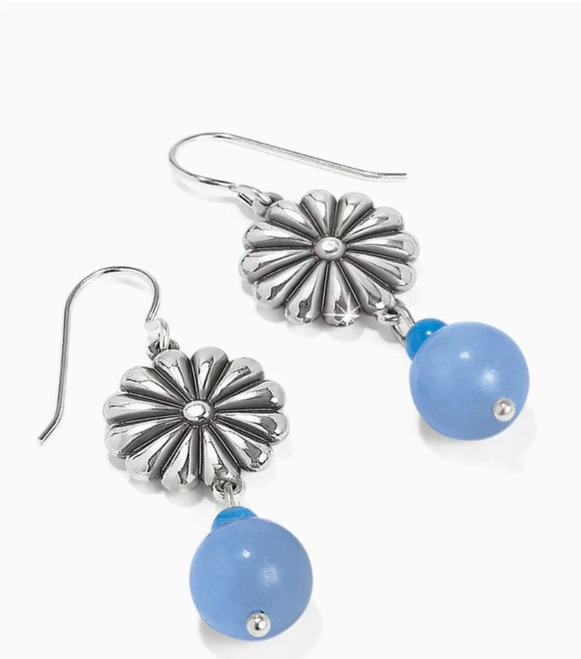 Kyoto In Bloom Silver Flower & Blue French Wire Earrings