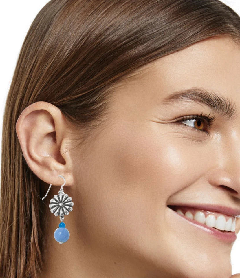 Kyoto In Bloom Silver Flower & Blue French Wire Earrings