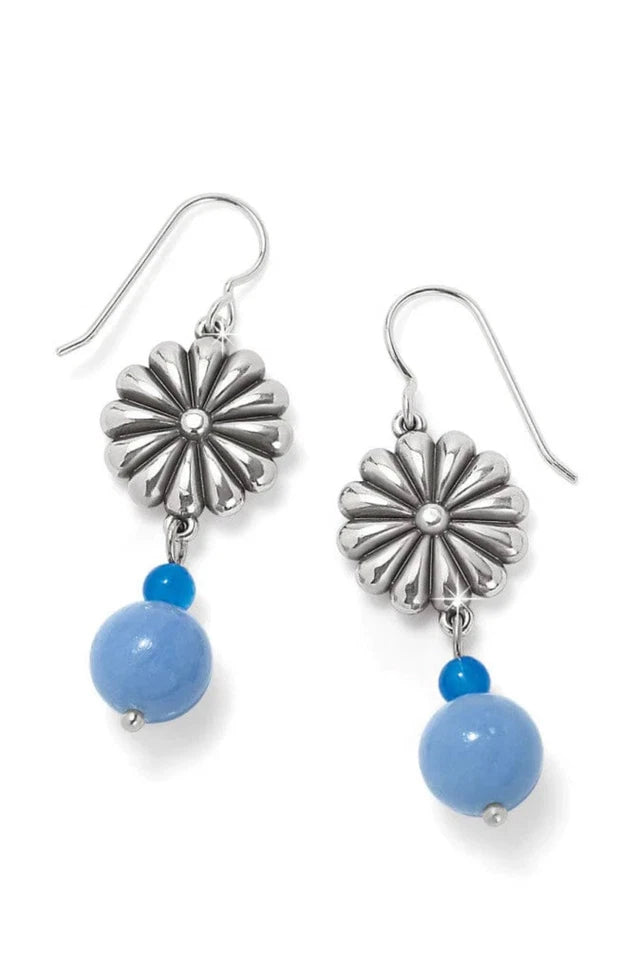 Kyoto In Bloom Silver Flower & Blue French Wire Earrings