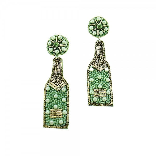 Beaded Champagne Bottle Earrings Featuring Rhinestone Accents