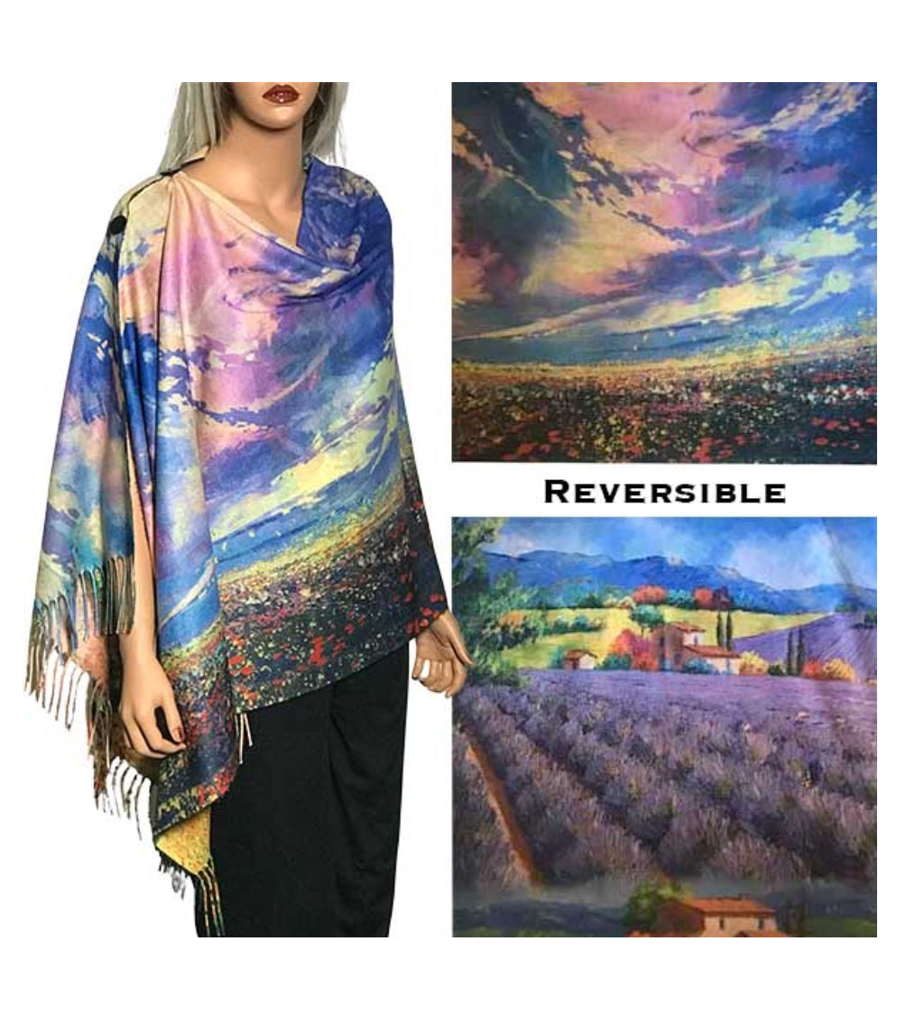 Reversible Suede Cloth Shawl With Bottons