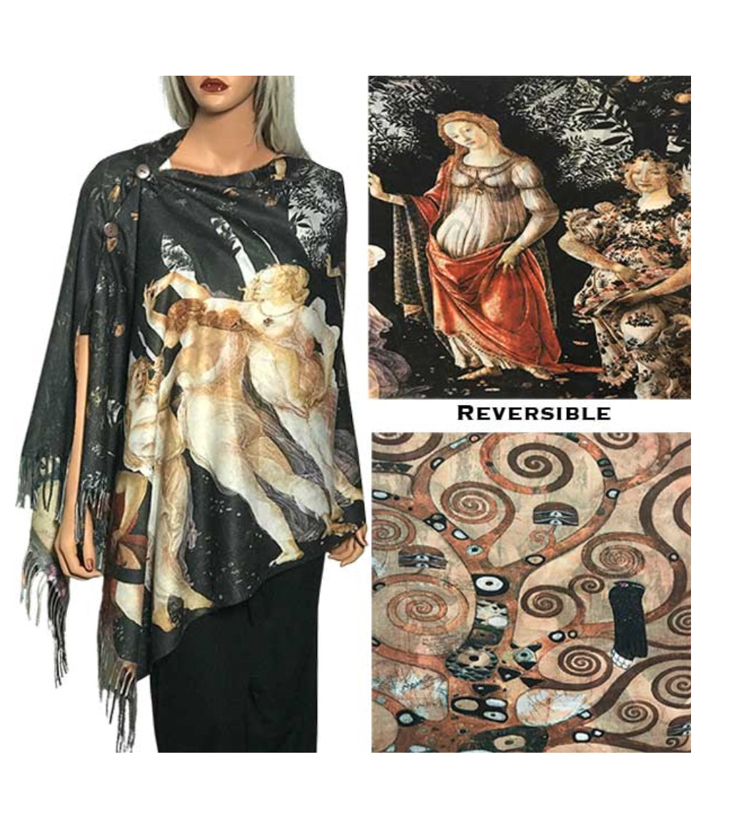 Reversible Suede Cloth Shawl With Bottons