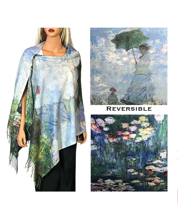 Reversible Suede Cloth Shawl With Bottons